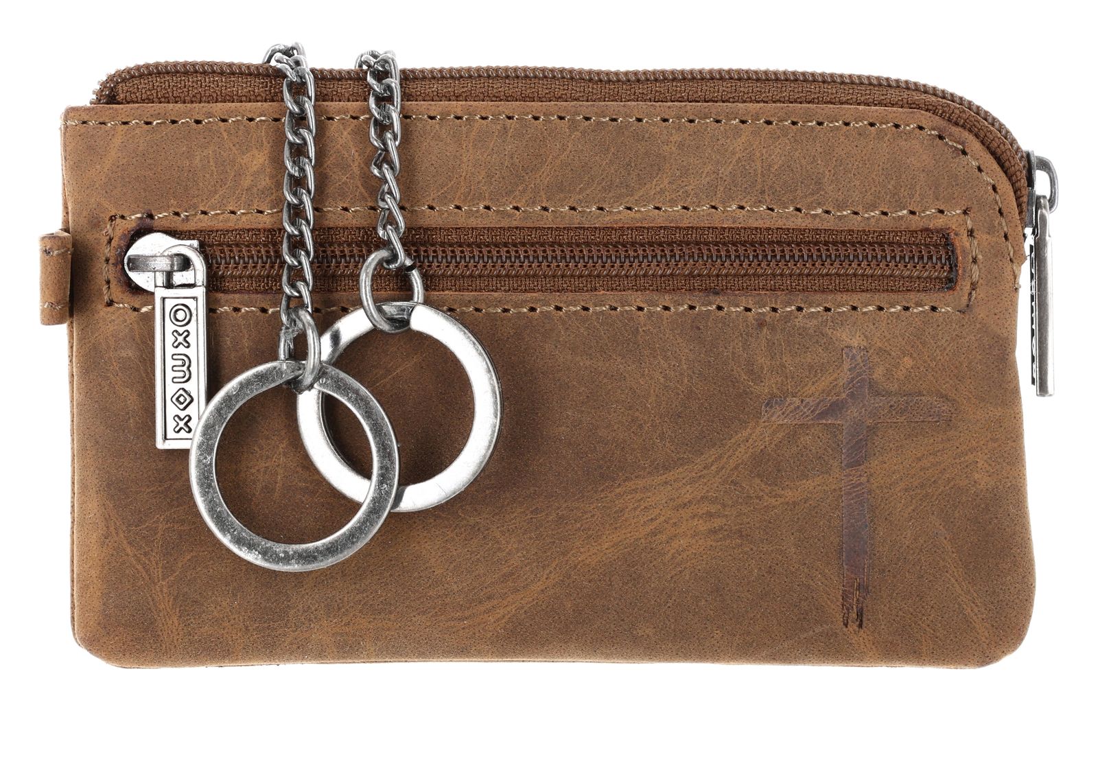 oxmox Leather Keyholder Freedom Cross Embossed Vintage Light Brown oxmox Leather Keyholder Freedom Cross Embossed Vintage Light Brown