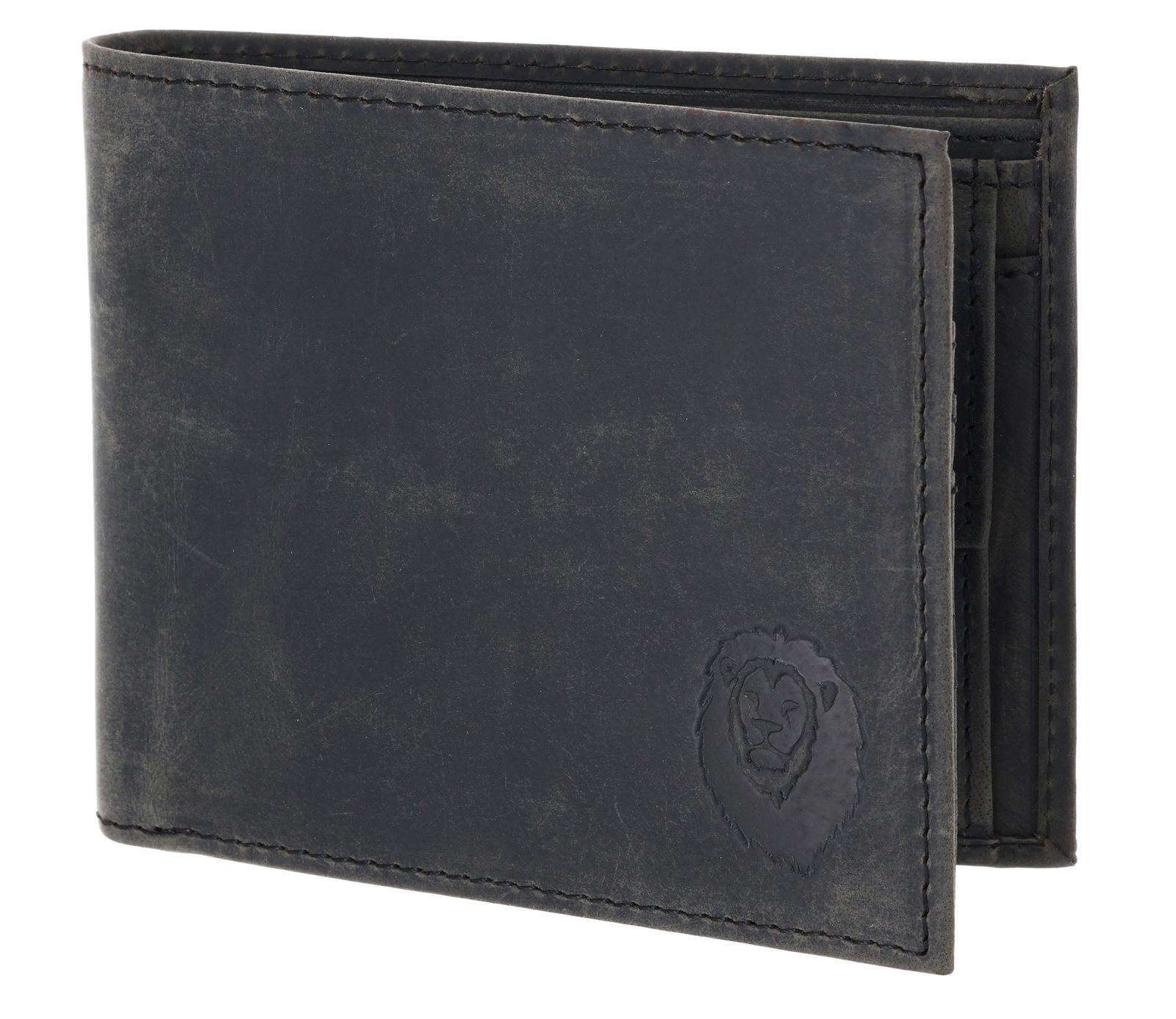 oxmox Leather RFID Protect Querscheinbörse Freedom Lion Embossed Vintage Black