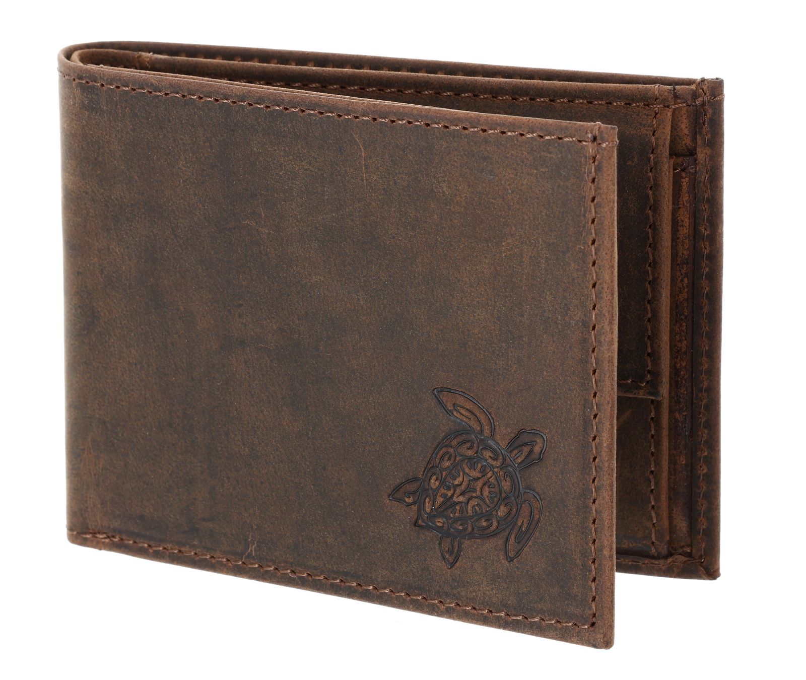oxmox Leather RFID Protect Pocketbörse Turtle 2.0 Embossed Vintage Dark Brown