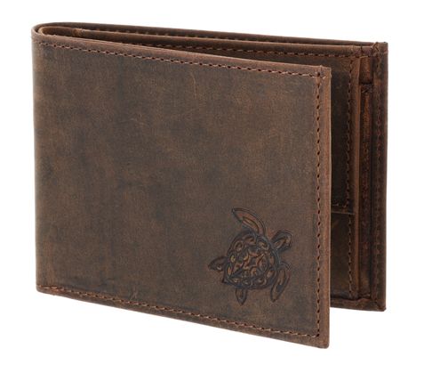 oxmox Leather RFID Protect Pocketbörse Turtle 2.0 Embossed Vintage Dark Brown