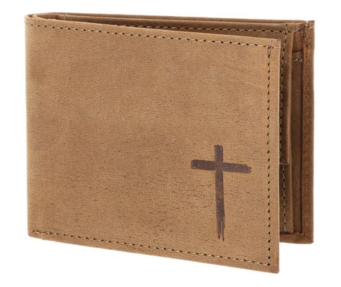oxmox Leather RFID Protect Pocketbörse Freedom Cross Embossed Vintage Light Brown