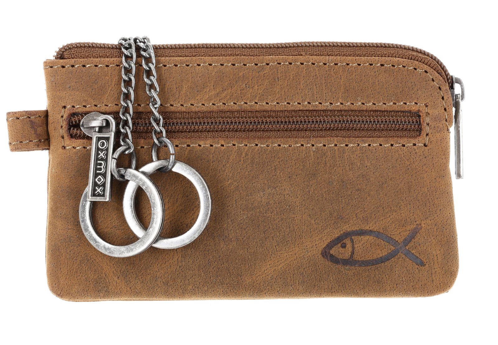 oxmox Leather Keyholder Freedom Fish Embossed Vintage Light Brown oxmox Leather Keyholder Freedom Fish Embossed Vintage Light Brown