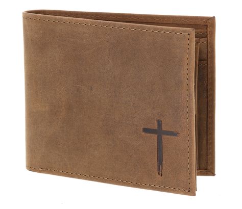 oxmox Leather RFID Protect Querscheinbörse Freedom Cross Embossed Vintage Light Brown