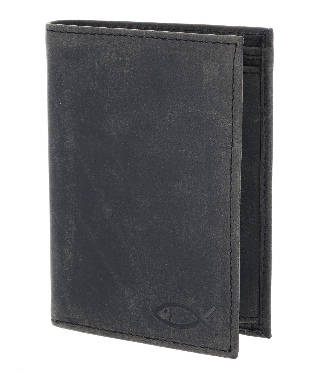 oxmox Leather RFID Protect Kombibörse Freedom Fish Embossed Vintage Black