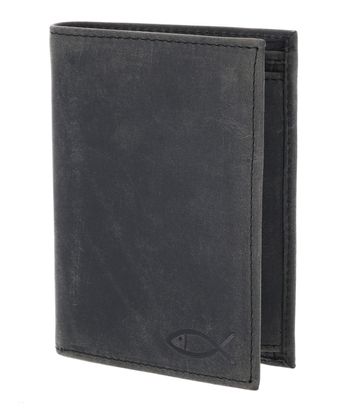 oxmox Leather RFID Protect Kombibörse Freedom Fish Embossed Vintage Black