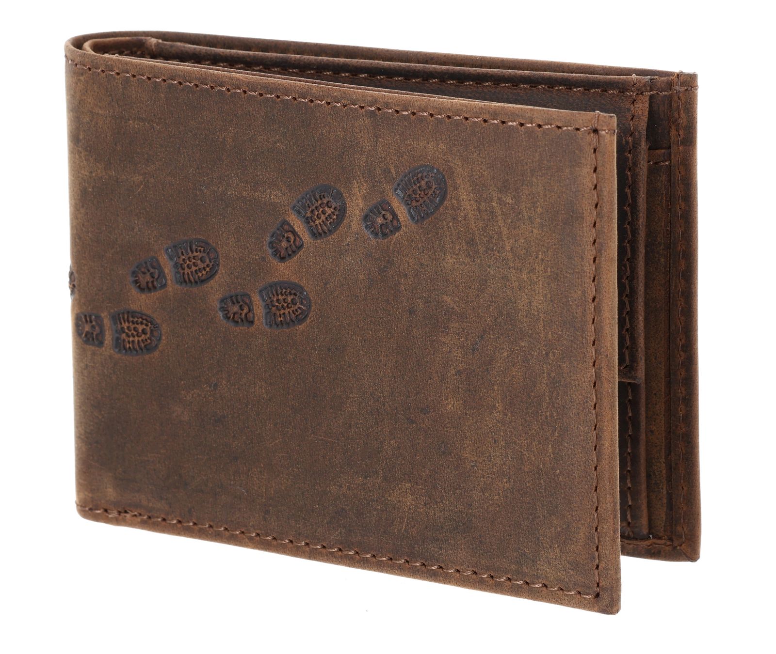 oxmox Leather RFID Protect Pocketbörse Footsteps 2.0 Embossed Vintage Dark Brown