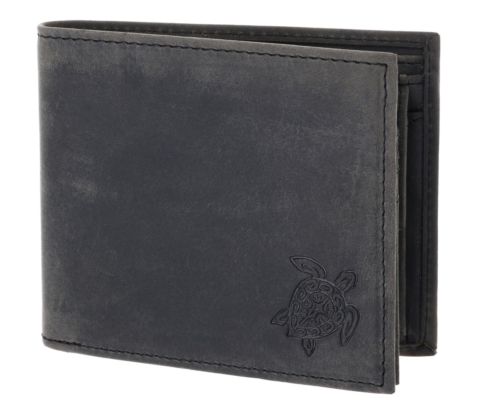 oxmox Leather RFID Protect Querscheinbörse Turtle 2.0 Embossed Vintage Black