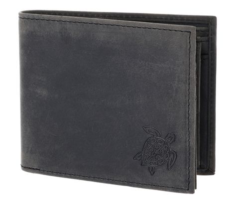 oxmox Leather RFID Protect Querscheinbörse Turtle 2.0 Embossed Vintage Black