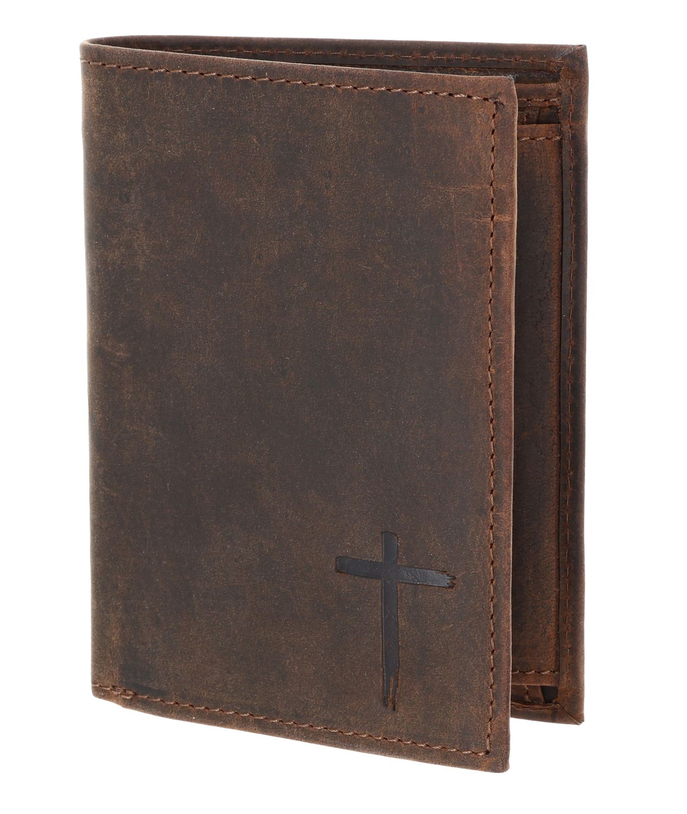 oxmox Leather RFID Protect Kombibörse Freedom Cross Embossed Vintage Dark Brown
