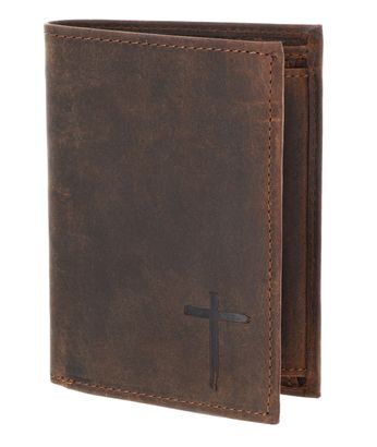 oxmox Leather RFID Protect Kombibörse Freedom Cross Embossed Vintage Dark Brown