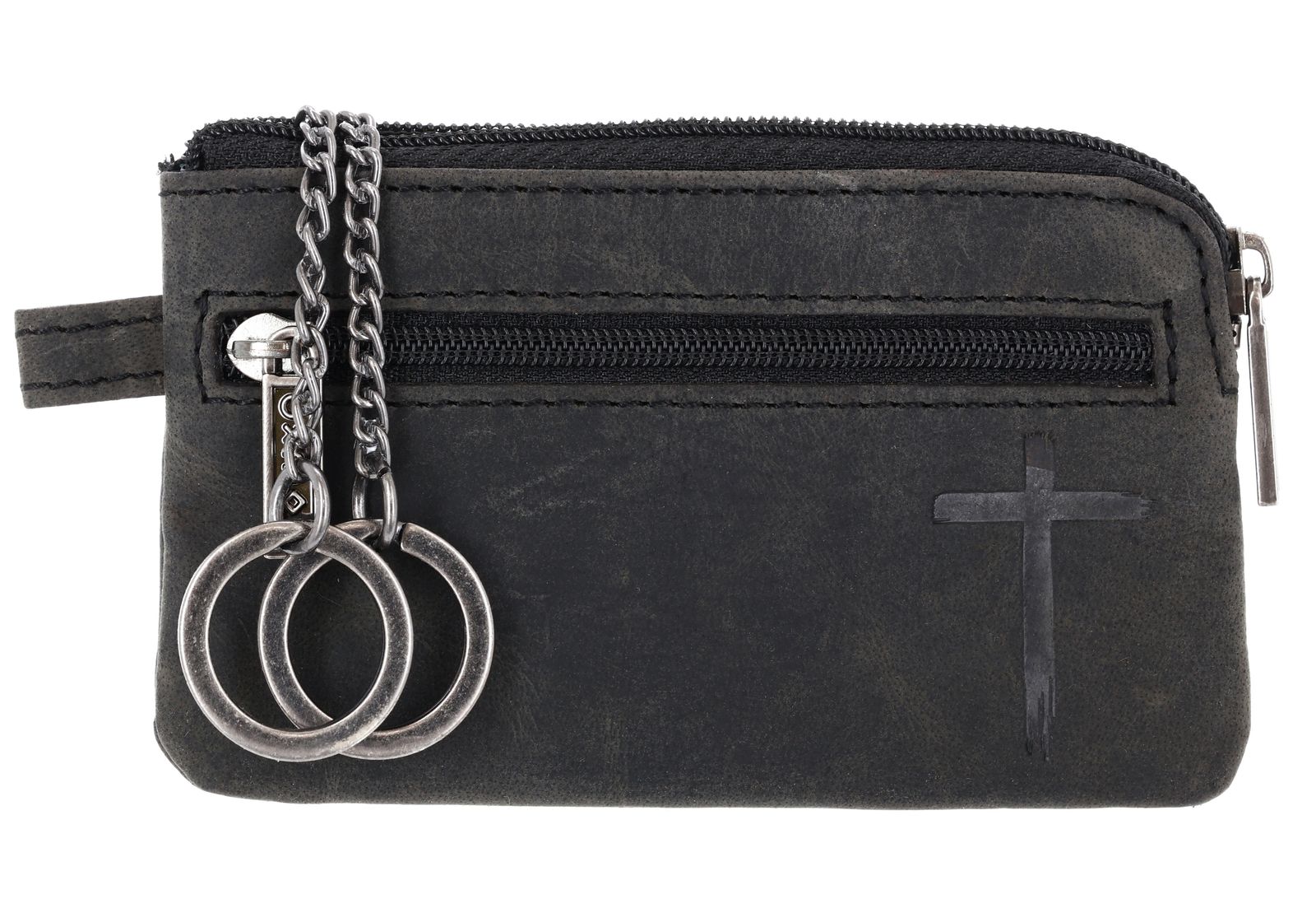 oxmox Leather Keyholder Freedom Cross Embossed Vintage Black oxmox Leather Keyholder Freedom Cross Embossed Vintage Black