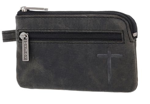 oxmox Leather Keyholder Freedom Cross Embossed Vintage Black