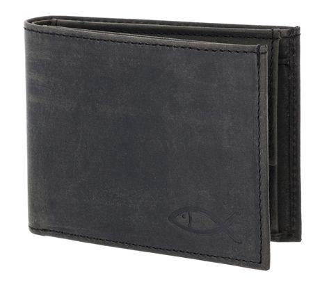 oxmox Leather RFID Protect Pocketbörse Freedom Fish Embossed Vintage Black