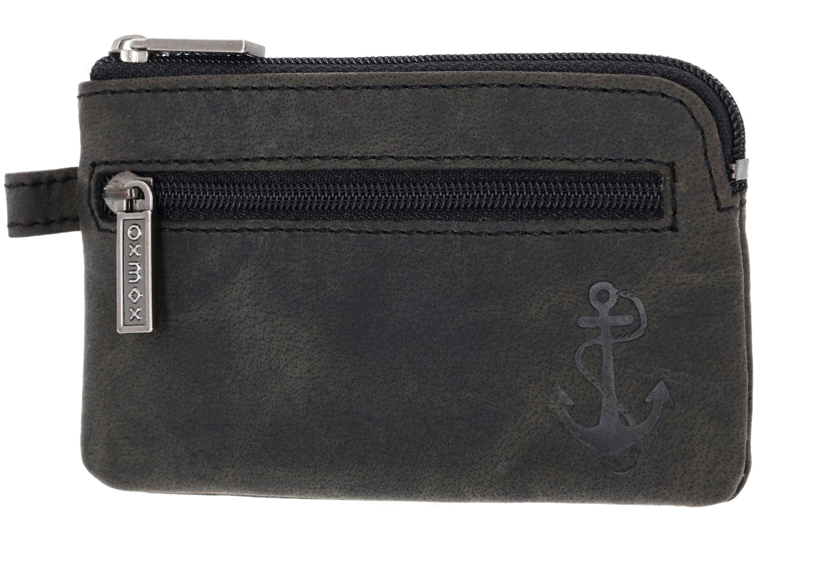 oxmox Leather Keyholder Freedom Anchor Embossed Vintage Black