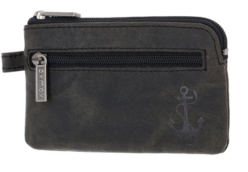 oxmox Leather Keyholder Freedom Anchor Embossed Vintage Black