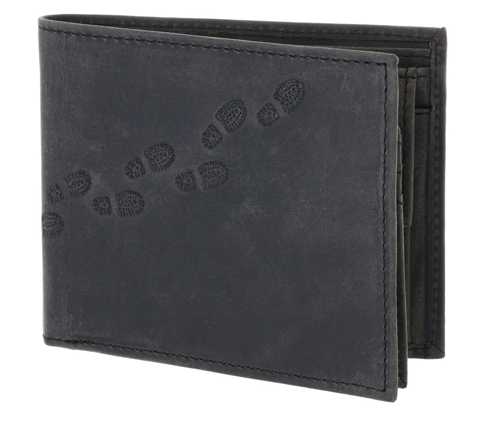oxmox Leather RFID Protect Querscheinbörse Footsteps 2.0 Embossed Vintage Black