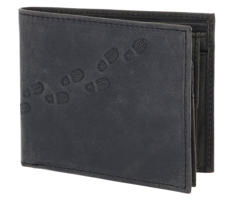 oxmox Leather RFID Protect Querscheinbörse Footsteps 2.0 Embossed Vintage Black