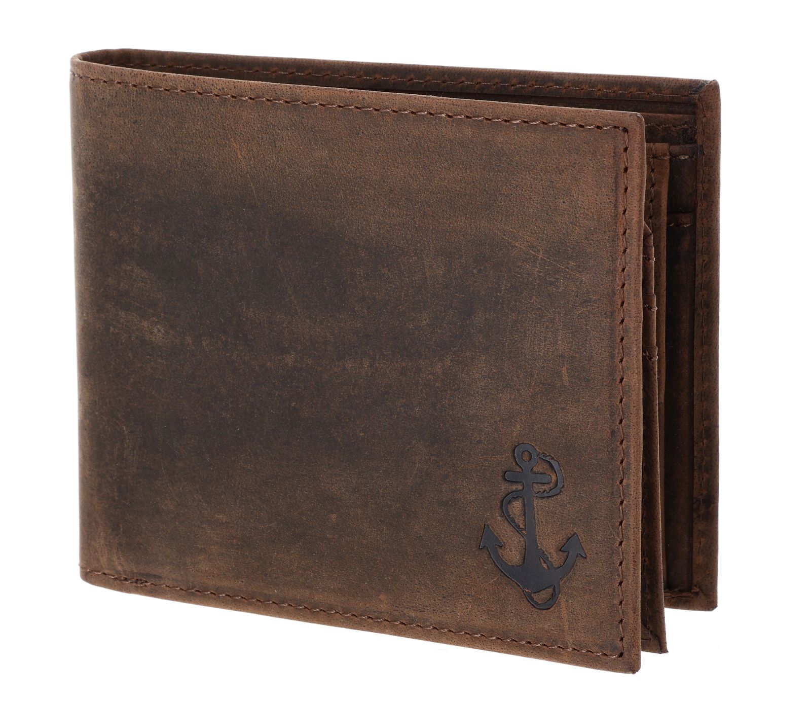 oxmox Leather RFID Protect Querscheinbörse Freedom Anchor Embossed Vintage Dark Brown