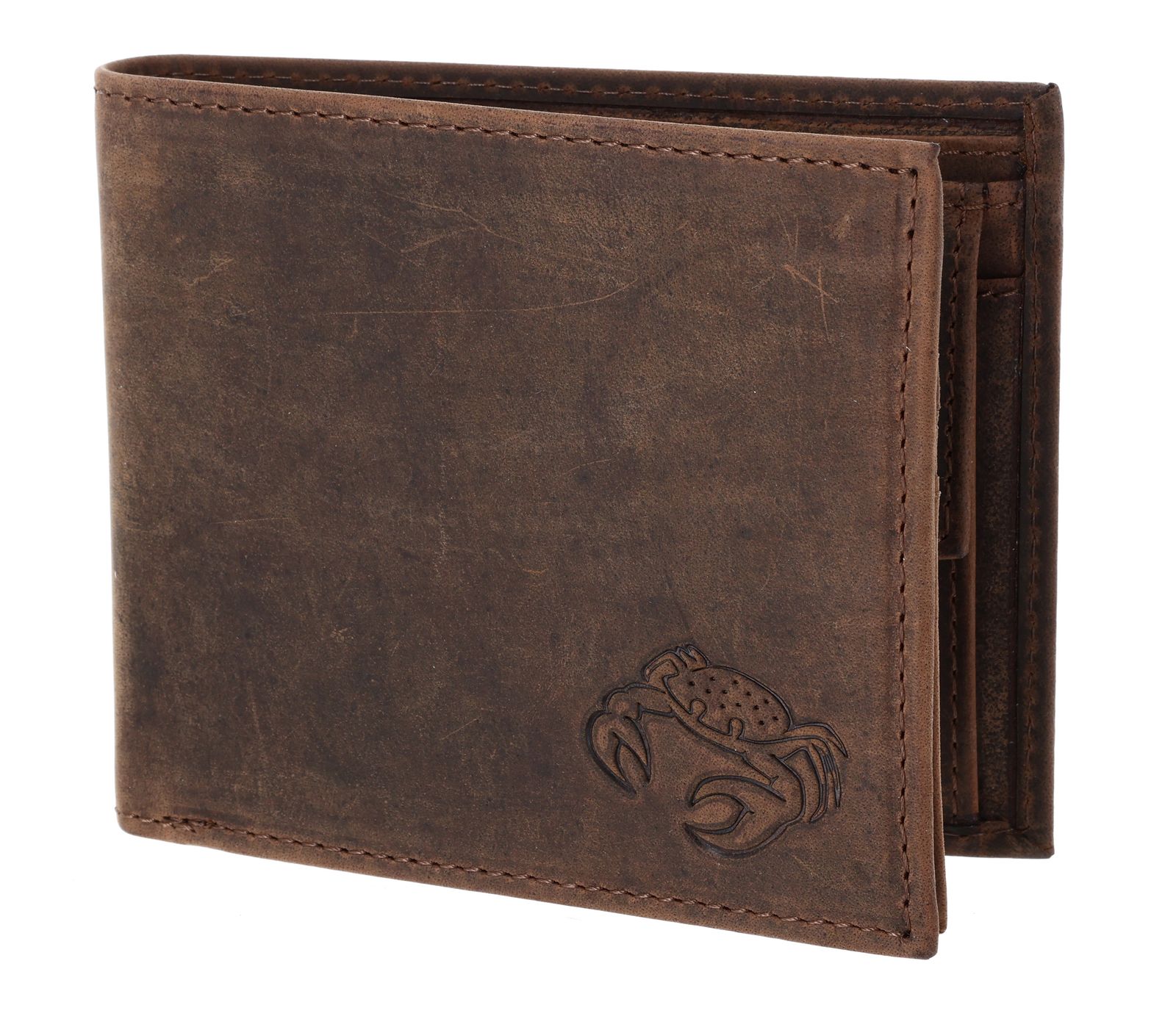 oxmox Leather RFID Protect Querscheinbörse Crab 2.0 Embossed Vintage Dark Brown