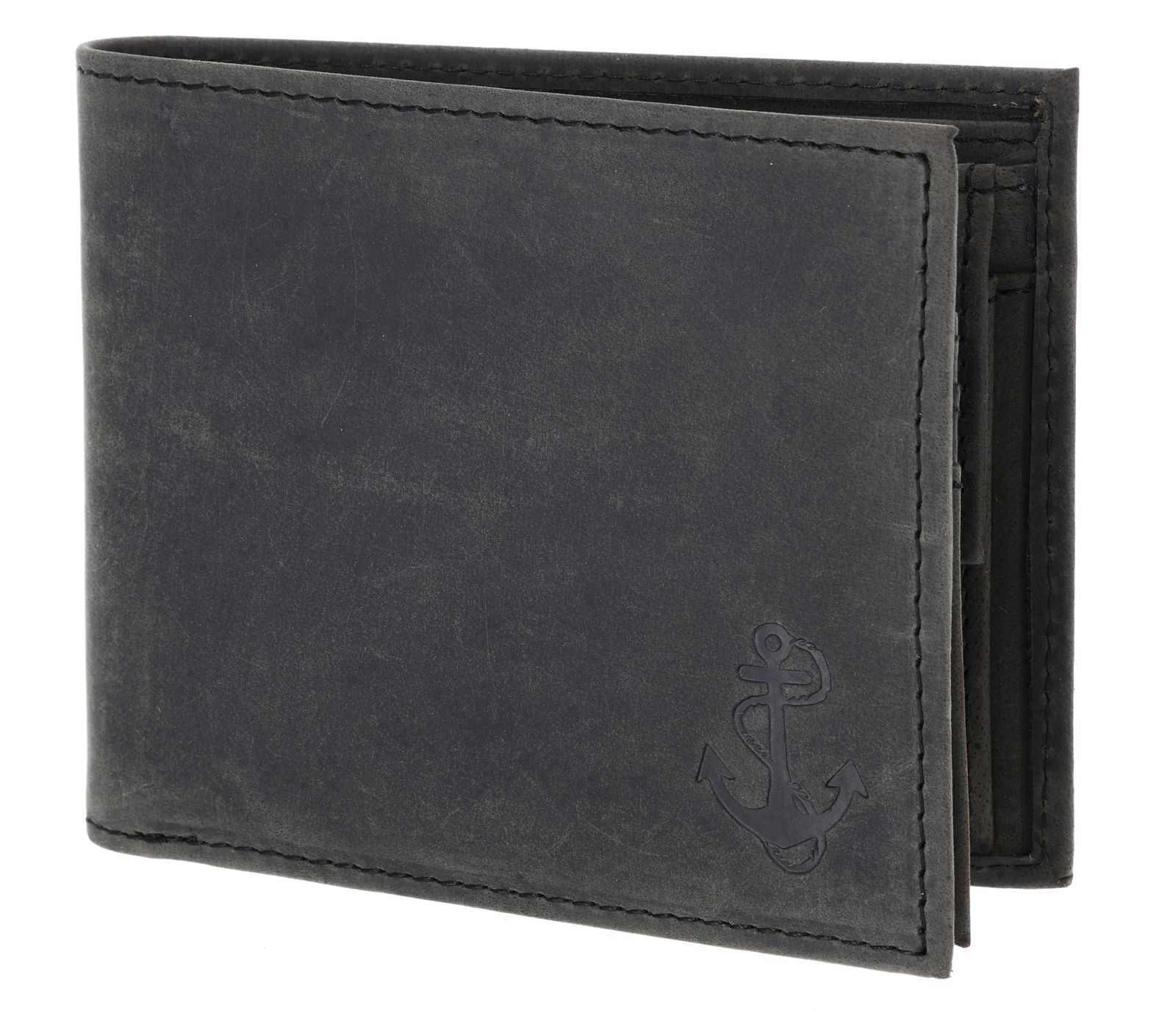 oxmox Leather RFID Protect Querscheinbörse Freedom Anchor Embossed Vintage Black