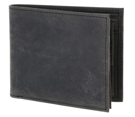 oxmox Leather RFID Protect Querscheinbörse Freedom Anchor Embossed Vintage Black