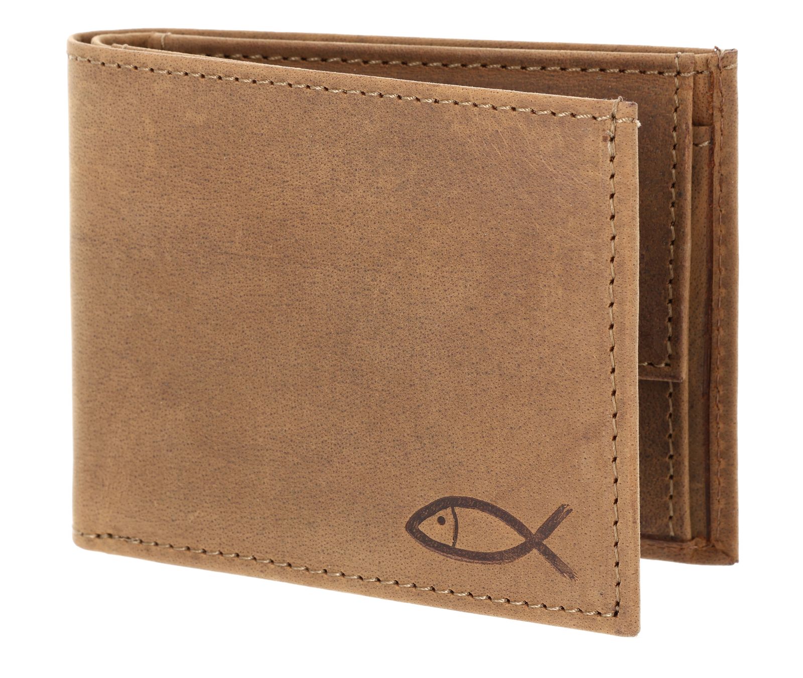 oxmox Leather RFID Protect Pocketbörse Freedom Fish Embossed Vintage Light Brown