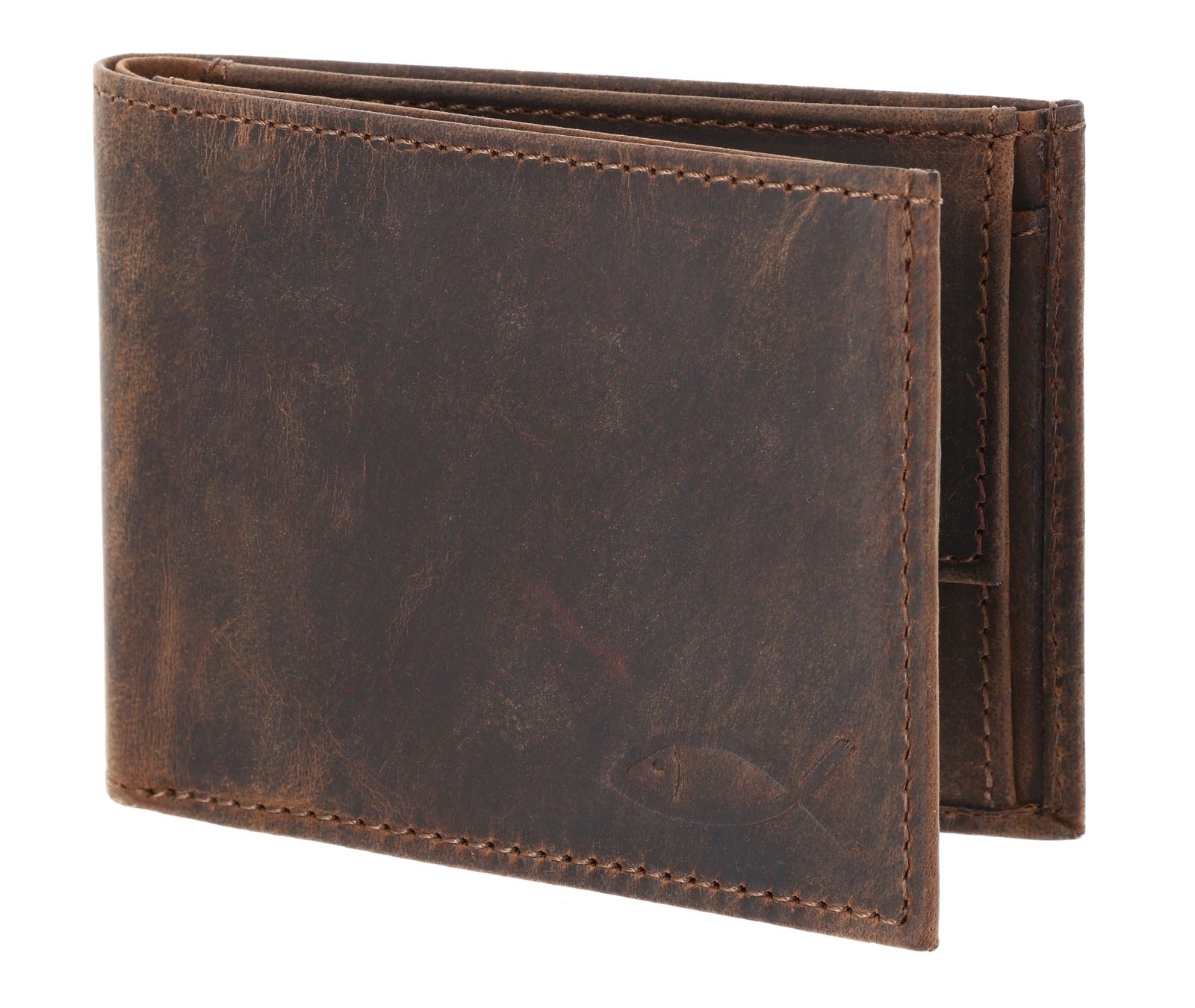 oxmox Leather RFID Protect Pocketbörse Freedom Fish Embossed Vintage Dark Brown