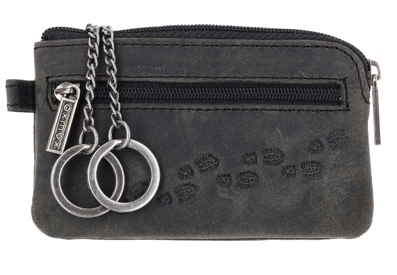 oxmox Leather Keyholder Footsteps 2.0 Embossed Vintage Black oxmox Leather Keyholder Footsteps 2.0 Embossed Vintage Black