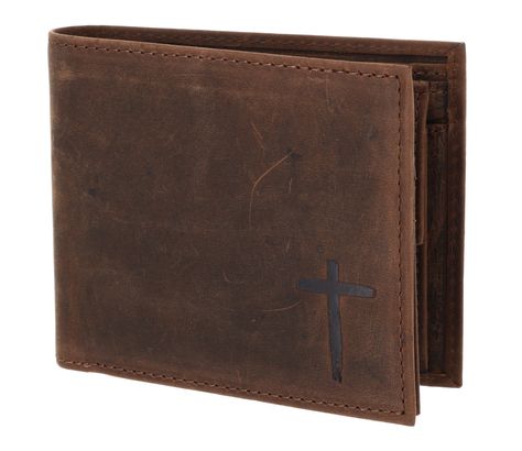 oxmox Leather RFID Protect Querscheinbörse Freedom Cross Embossed Vintage Dark Brown