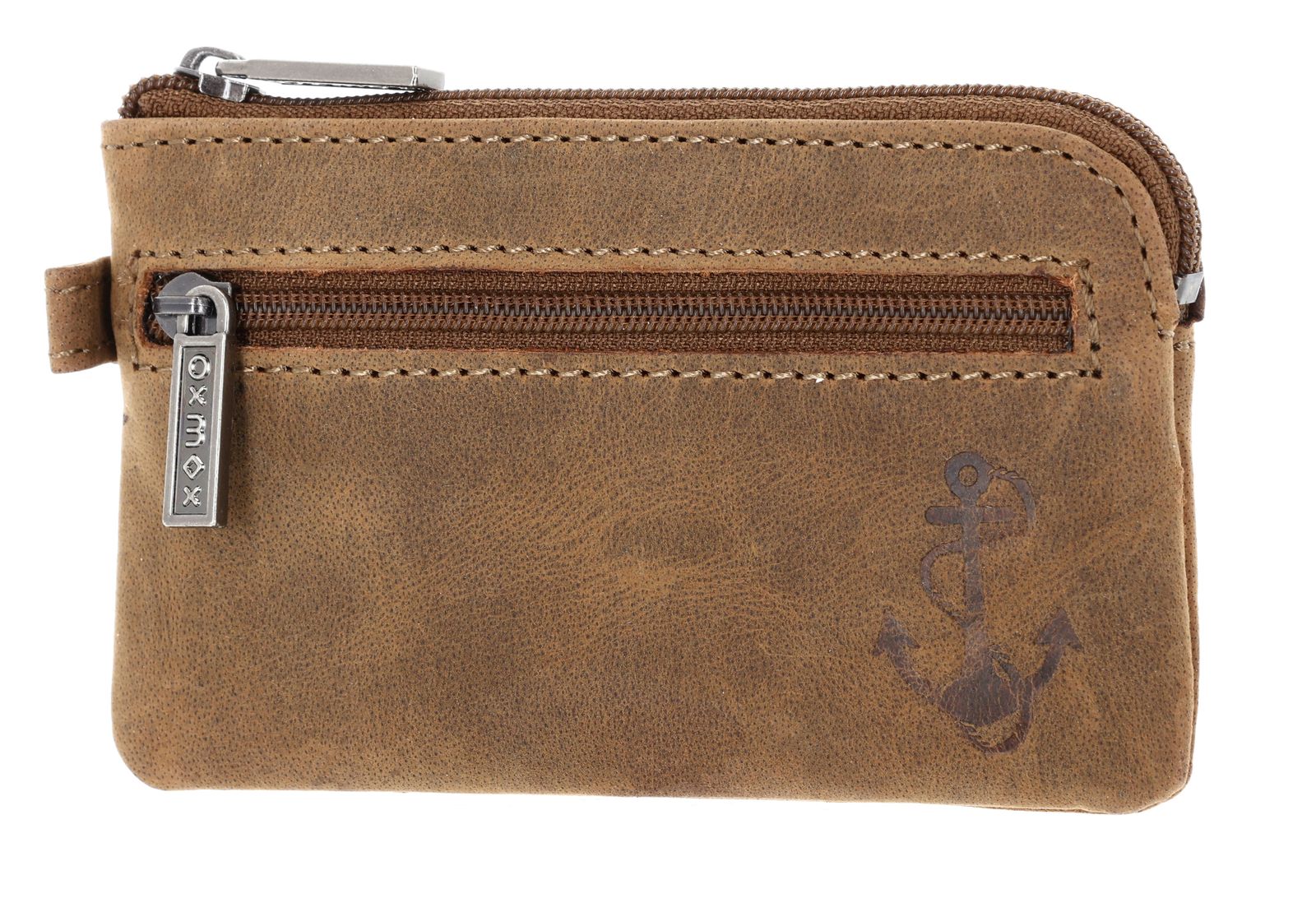 oxmox Leather Keyholder Freedom Anchor Embossed Vintage Light Brown