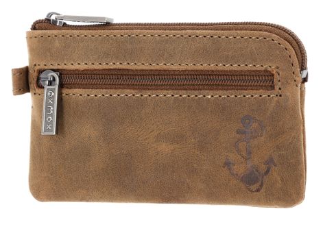 oxmox Leather Keyholder Freedom Anchor Embossed Vintage Light Brown