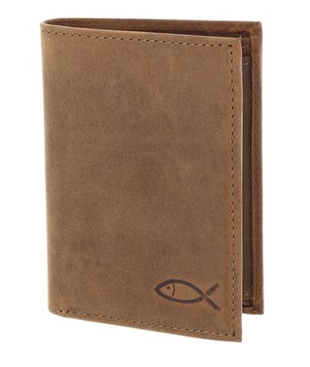 oxmox Leather RFID Protect Kombibörse Freedom Fish Embossed Vintage Light Brown