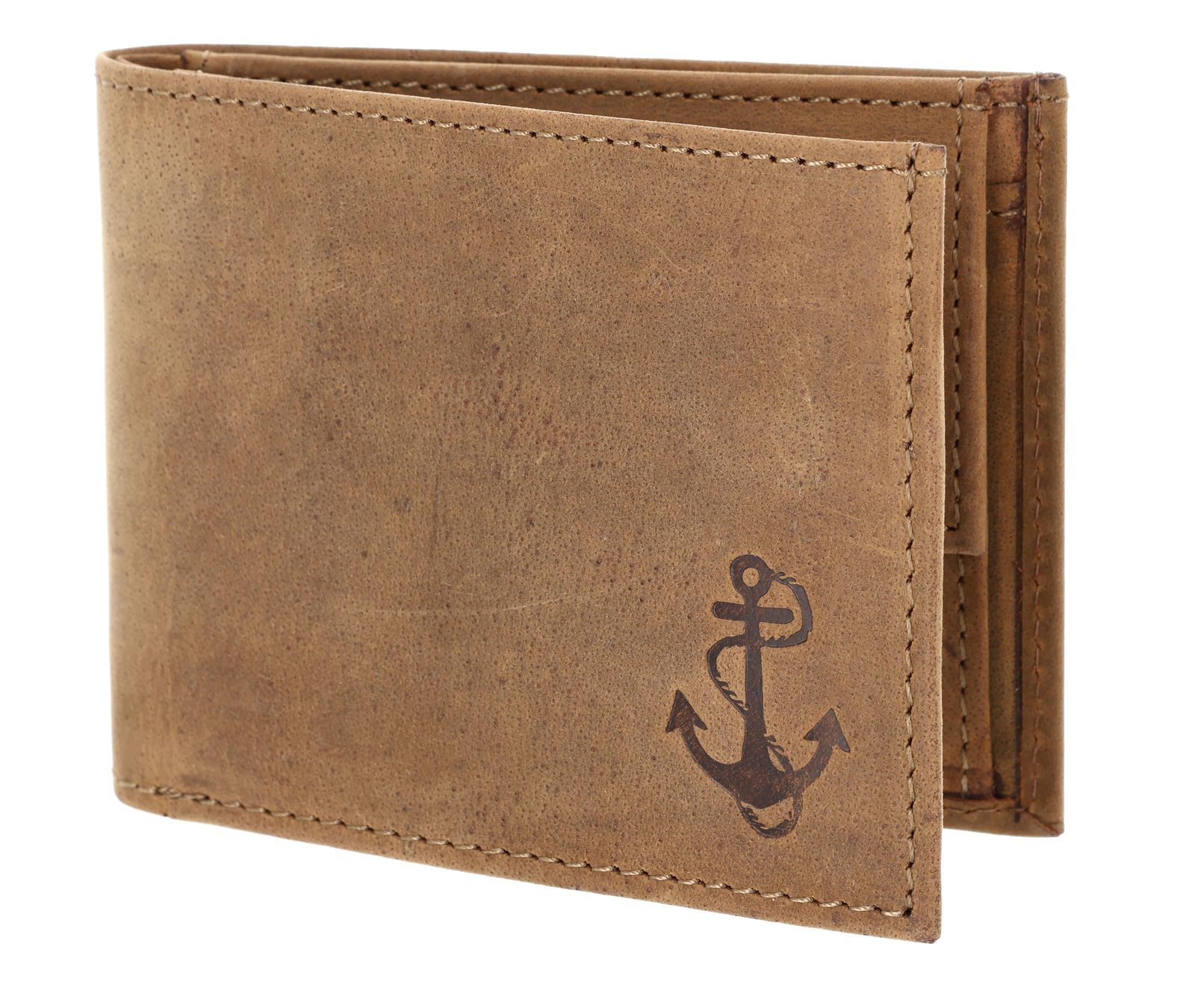 oxmox Leather RFID Protect Pocketbörse Freedom Anchor Embossed Vintage Light Brown