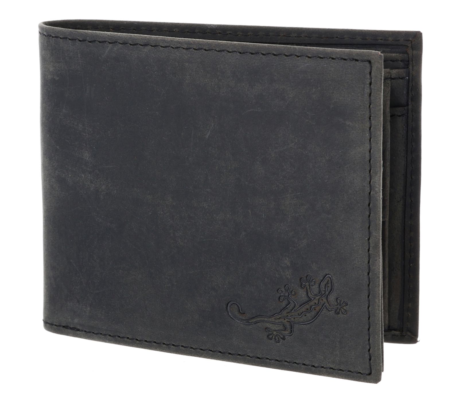 oxmox Leather RFID Protect Querscheinbörse Lizard 2.0 Embossed Vintage Black