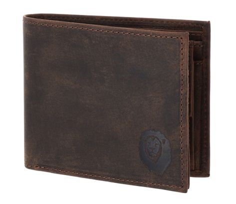 oxmox Leather RFID Protect Querscheinbörse Freedom Lion Embossed Vintage Dark Brown