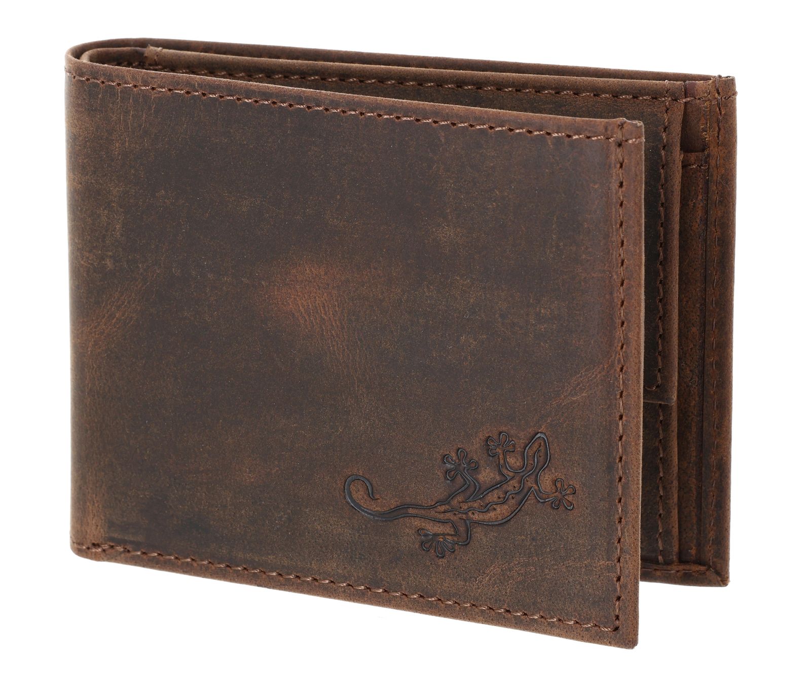 oxmox Leather RFID Protect Pocketbörse Lizard 2.0 Embossed Vintage Dark Brown