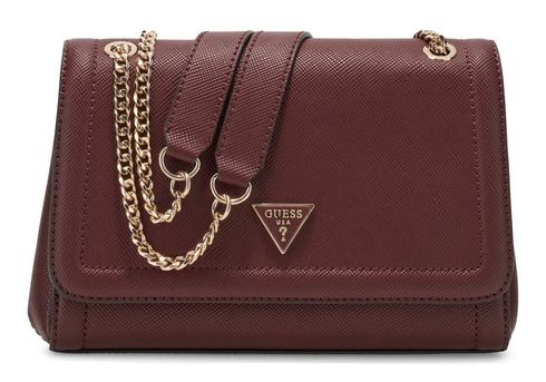 GUESS Noelle II Convertible Xbody Flap Bag Burgundy