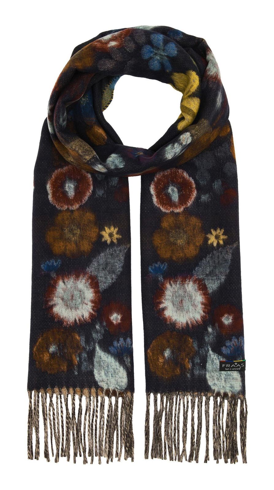 FRAAS Cashmink®-Scarf with floral Design Dark Navy