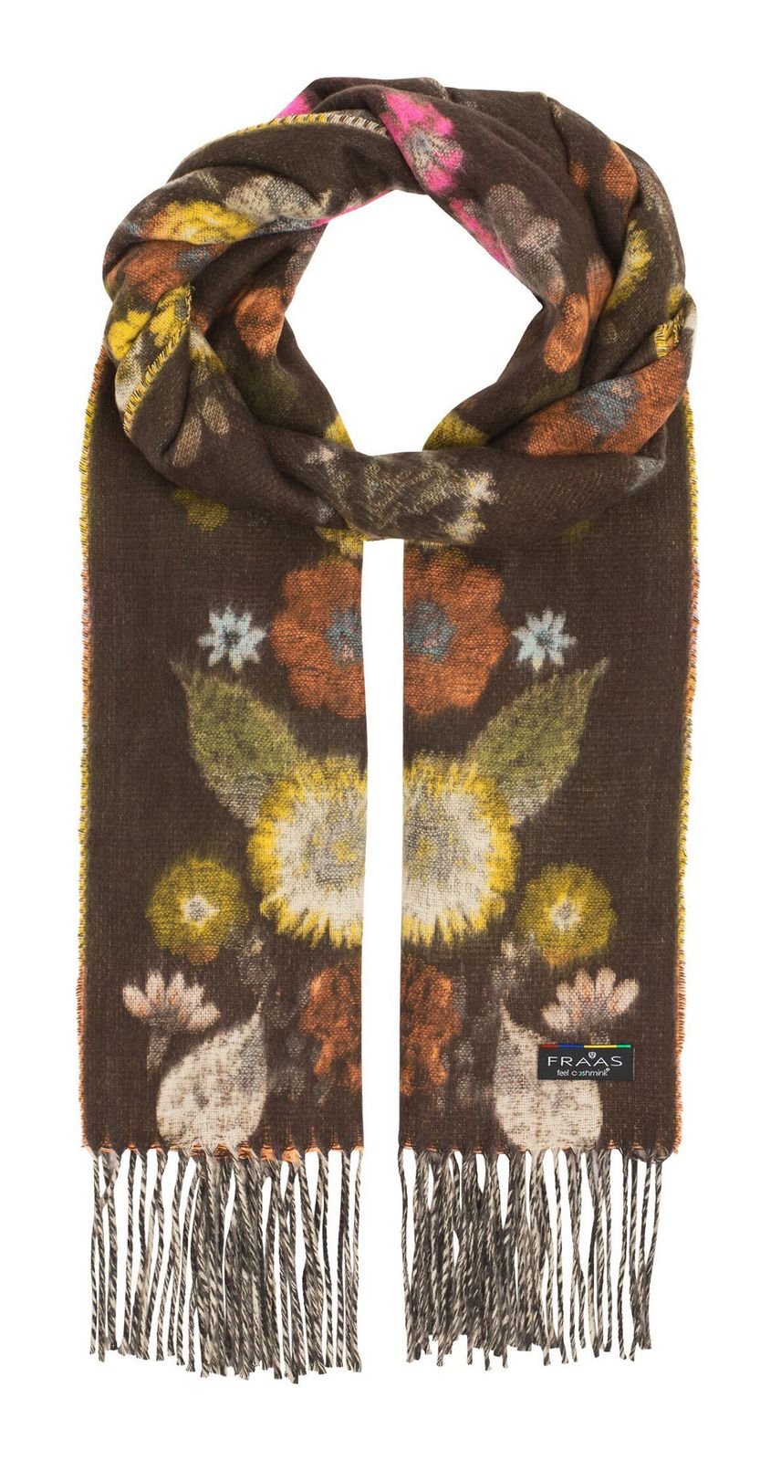 FRAAS Cashmink®-Scarf with floral Design Brownie