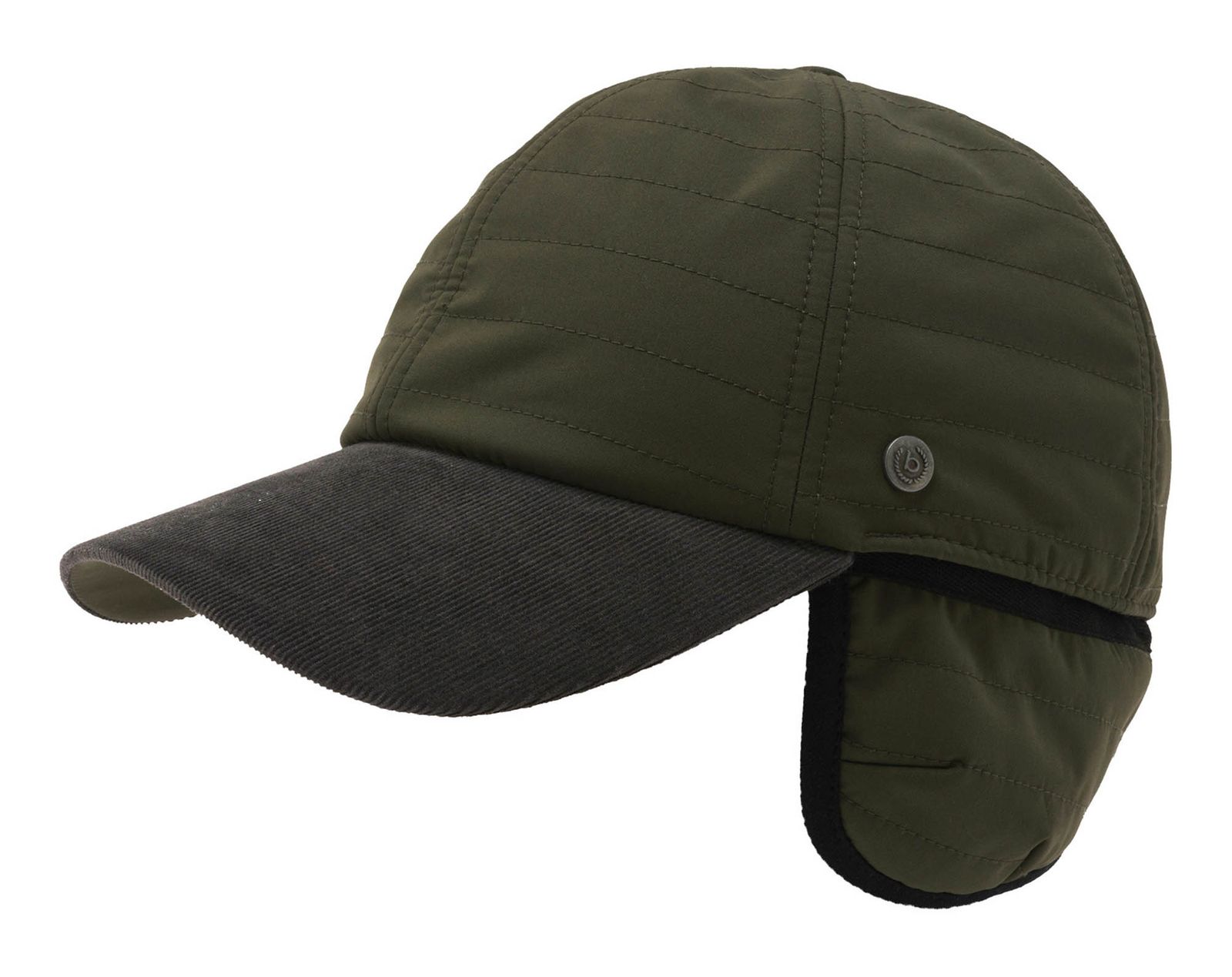 bugatti Cap With Quilted Look And Ear Flaps M Dark Olive