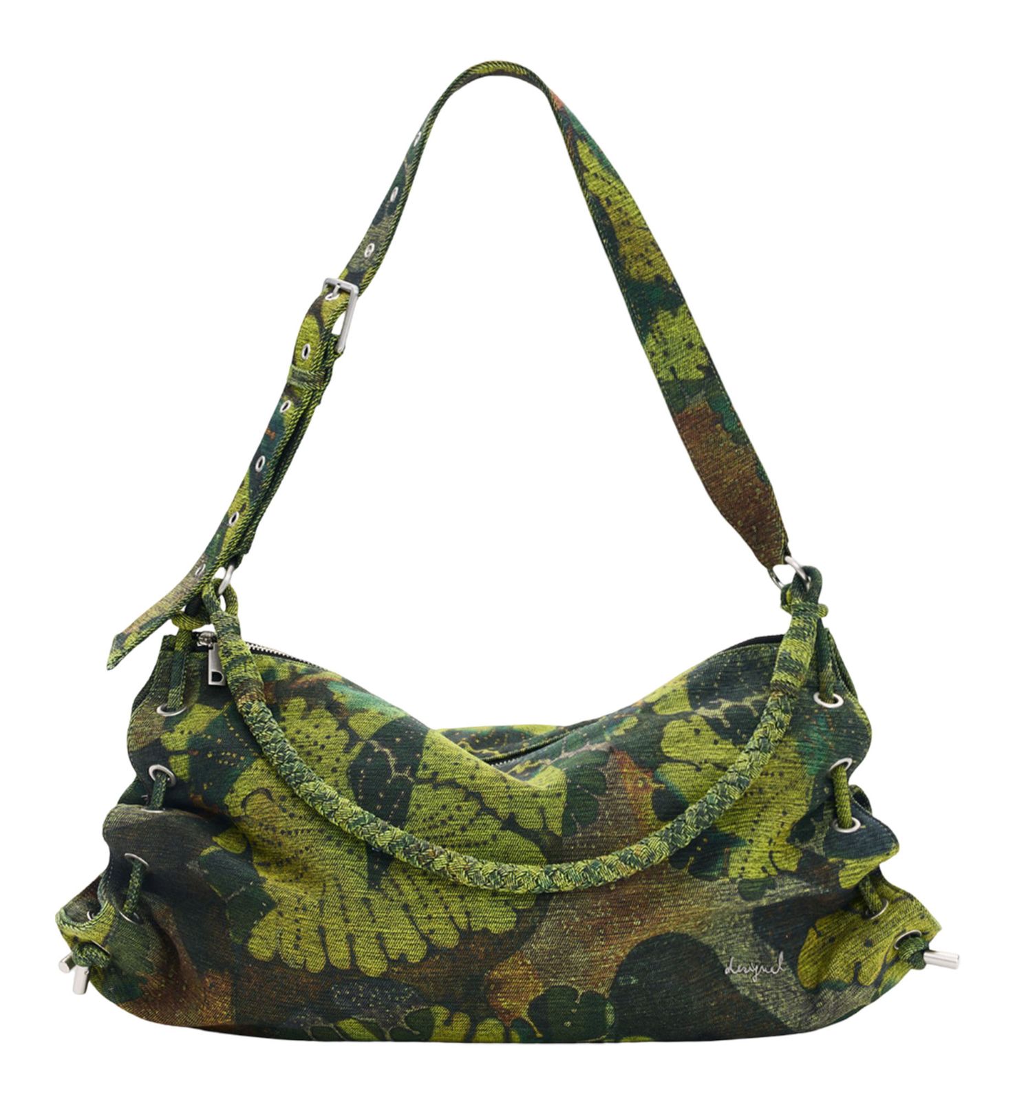 Desigual Leafs Xela Maxi Shoulder Bag Lime Green