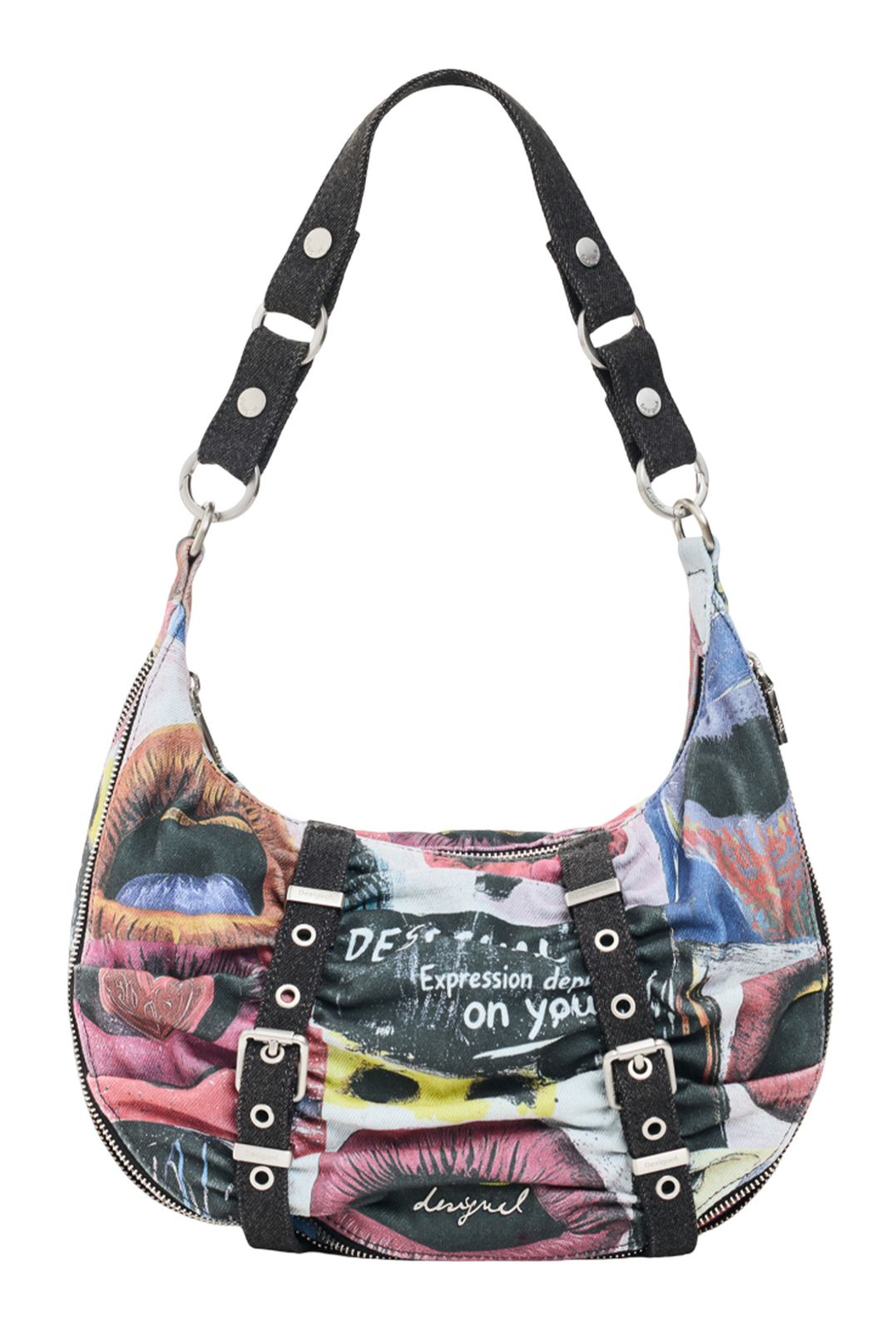 Desigual Graffiato Fabric Shoulder Bag Estate Blue
