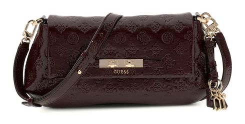 GUESS Carmella Flap Crossbody Burgundy Logo