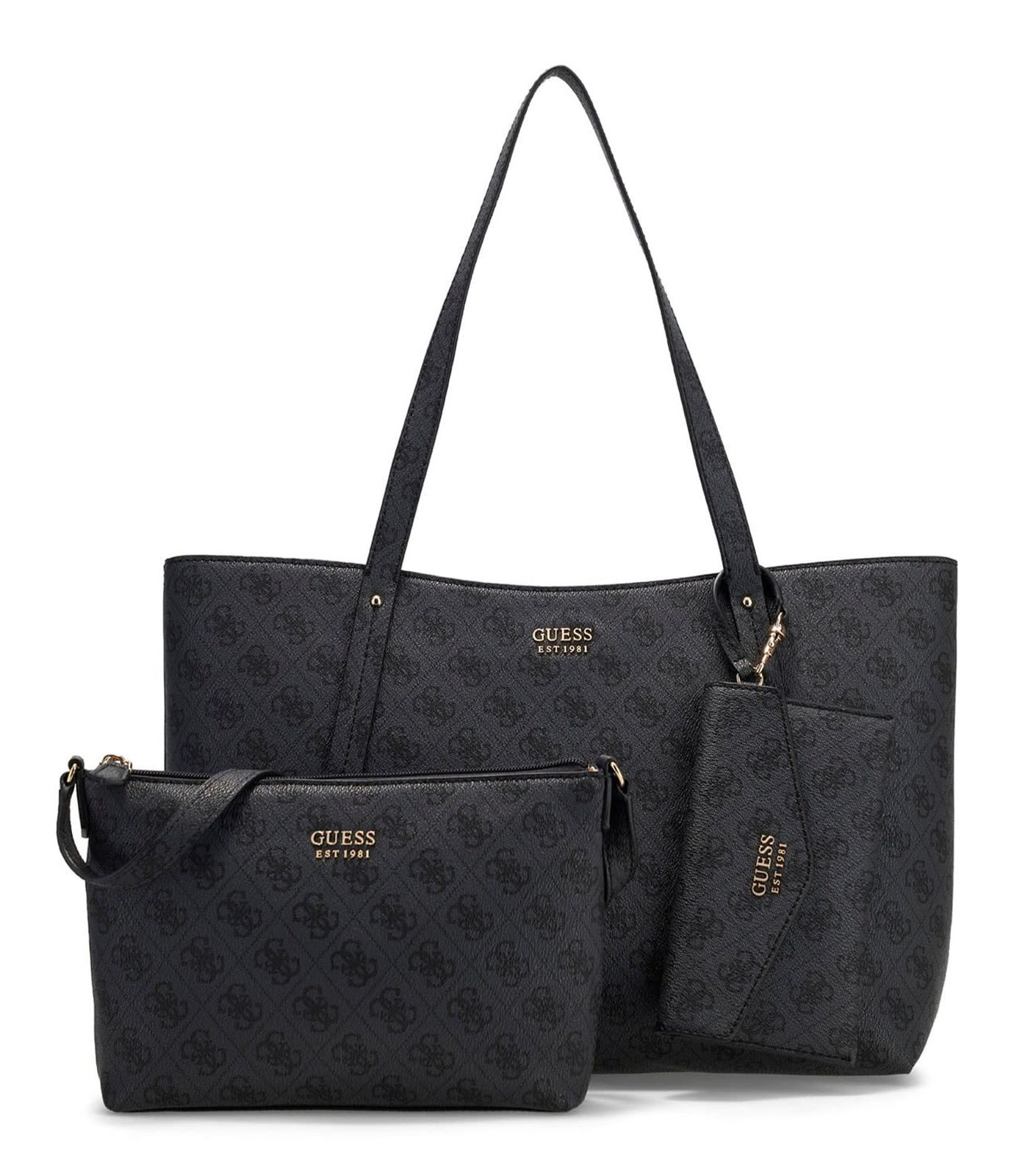 GUESS Brenton Top Zip Tote Coal Logo