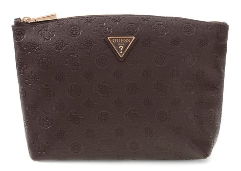 GUESS Lenwood Travel Top Zip Cosmetic Bag Brown Logo GUESS Lenwood Travel Top Zip Cosmetic Bag Brown Logo