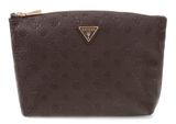 GUESS Lenwood Travel Top Zip Cosmetic Bag Brown Logo