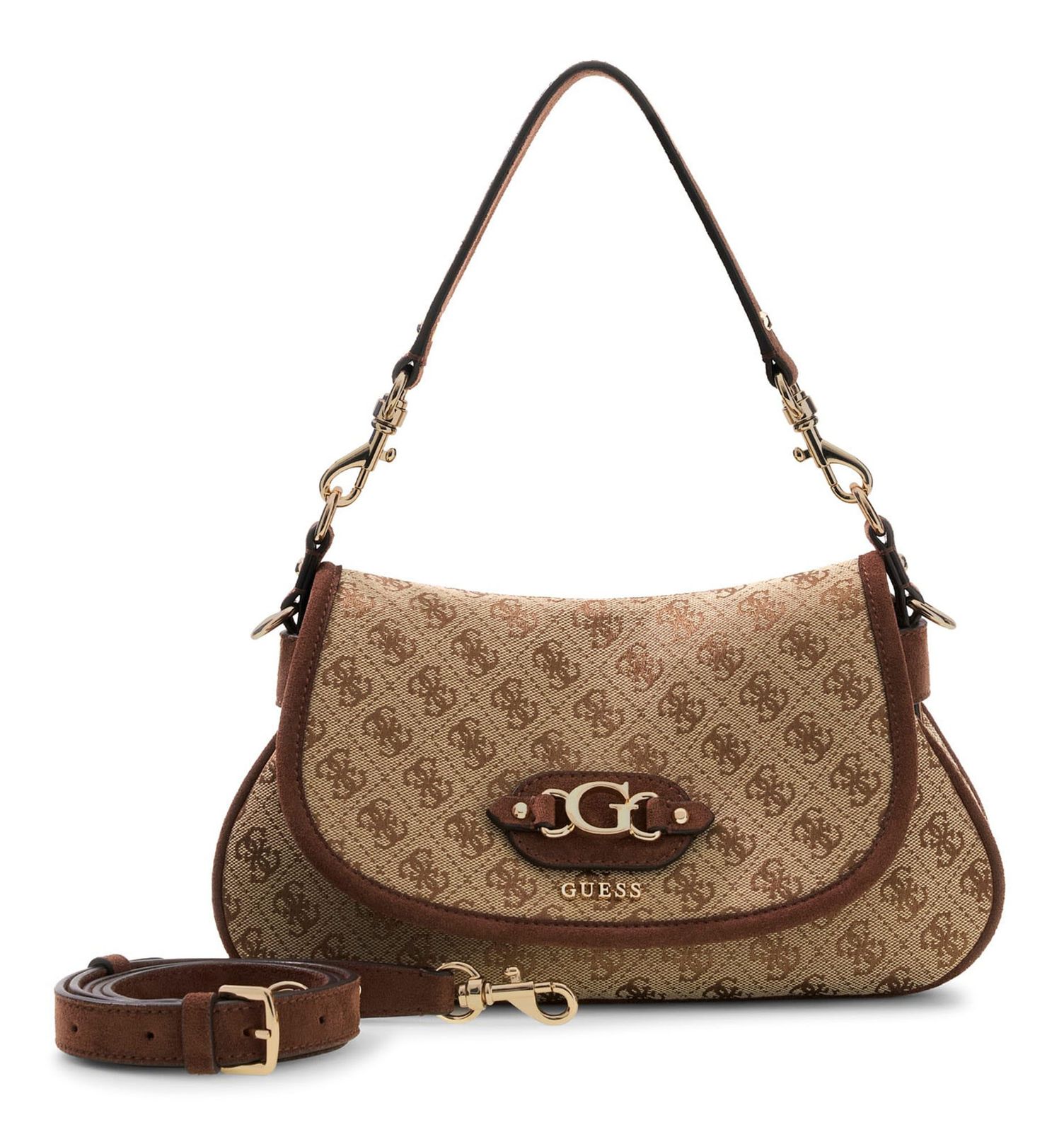 GUESS Samantha Flap Shoulder Bag Latte Logo / Brown