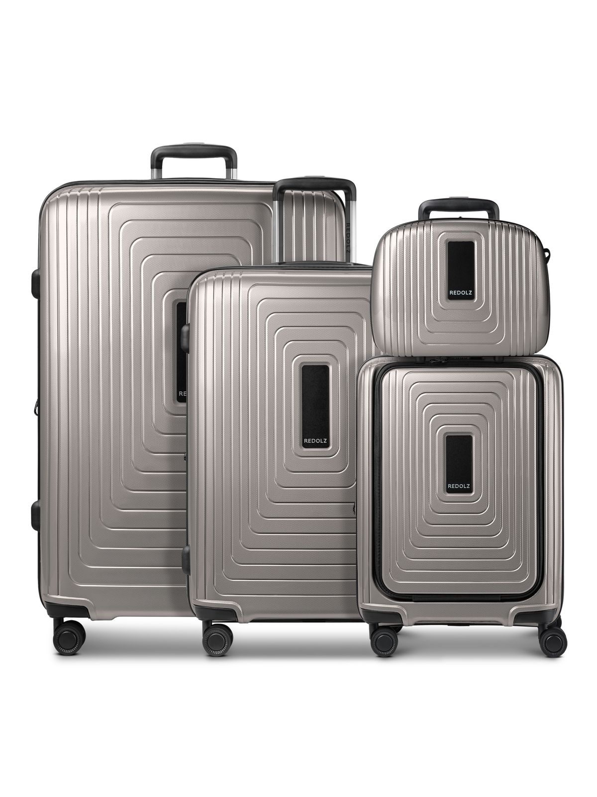 REDOLZ Essentials 14 Trolley Set 4-teilig ( S Exp. Front Pocket + Beauty Case ) Coffee Grey Metallic
