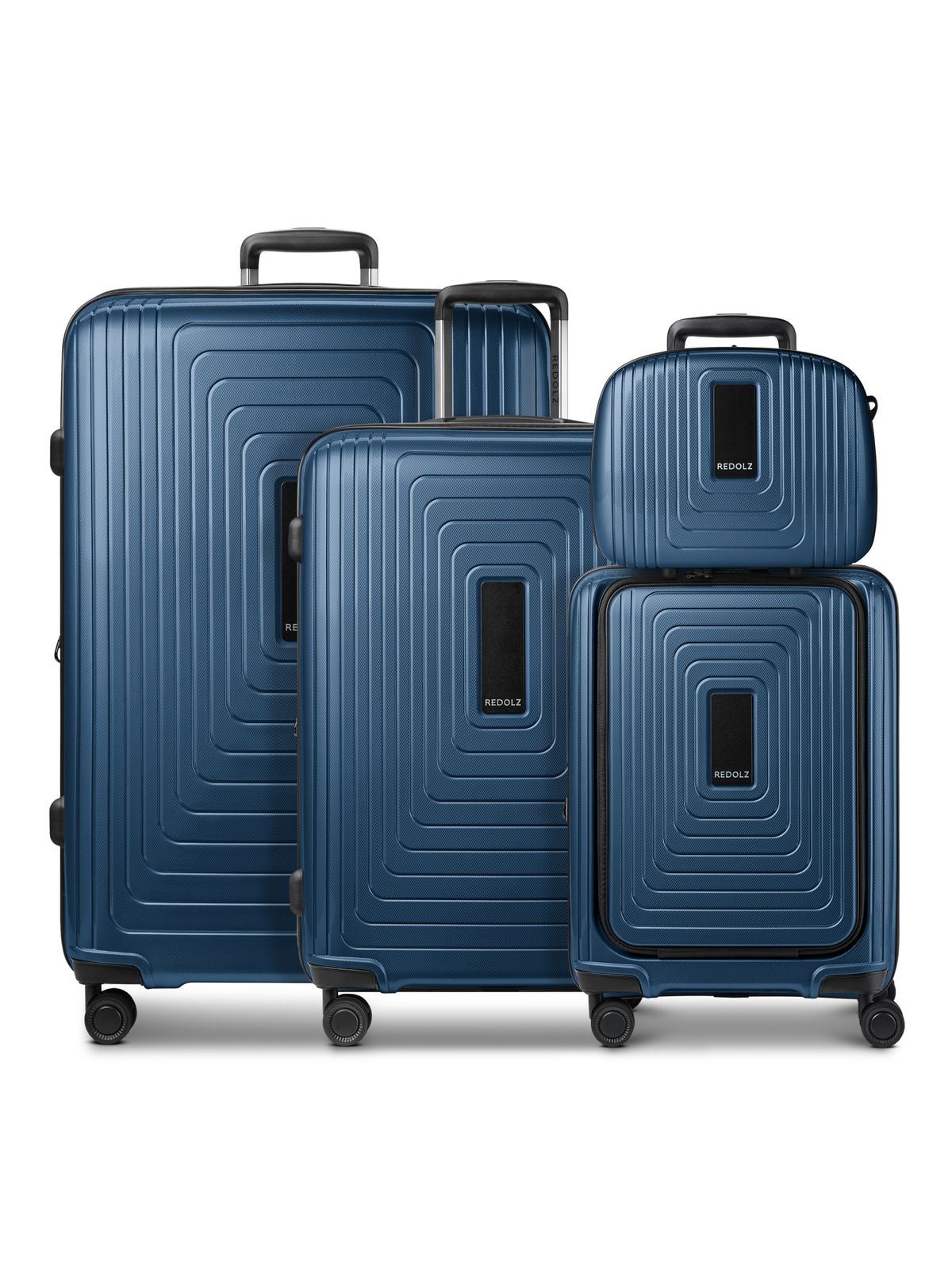 REDOLZ Essentials 14 Trolley Set 4-teilig ( S Exp. Front Pocket + Beauty Case ) Dark Blue Metallic