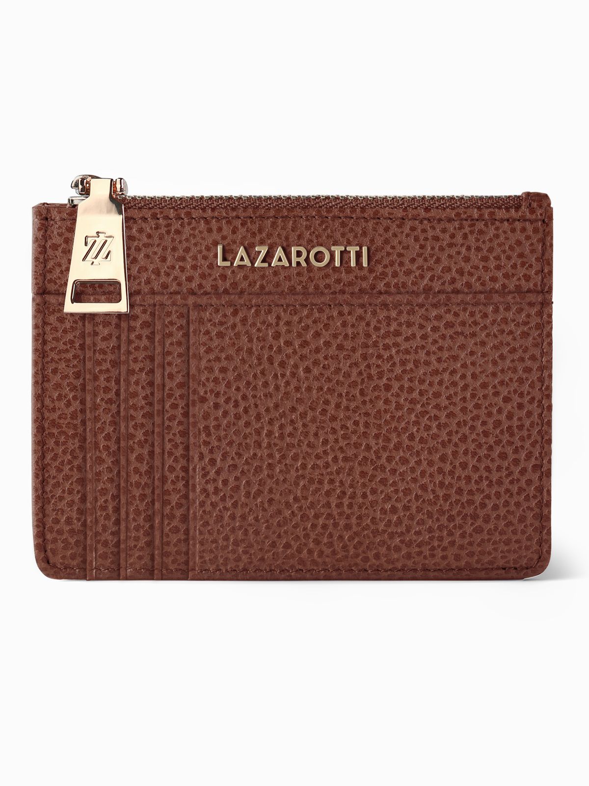 Lazarotti Bologna Leather Zip Etui 4 Card Slots Bluetooth-Tracker Brown